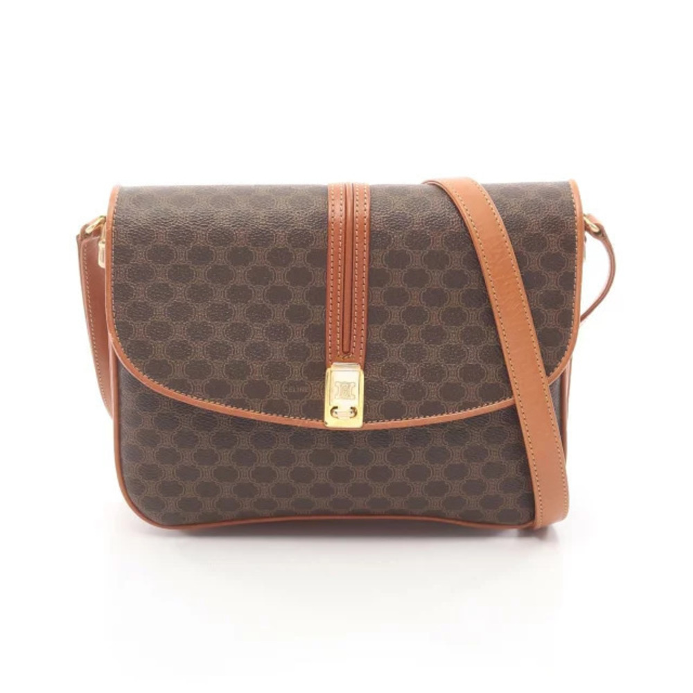 Celine Macadam Shoulder Bag Canvas Leather Brown